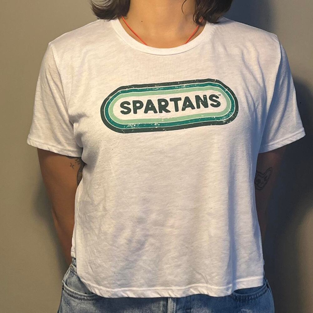 Spartans white and green tee